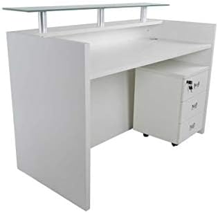 Mahmayi REC-2 Designer Reception Desk For Office Space, Front Office Desk (White-Coco Bolo)