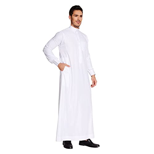 Sabolia Saudi Arabic Thobe Men’s Arab Robe Men’s Muslim Clothes Ramadan Middle East Ethnic Clothes Cuff Sleeve Size 62