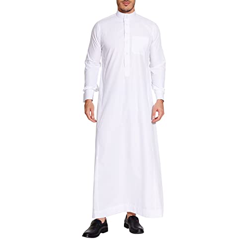 Sabolia Saudi Arabic Thobe Men’s Arab Robe Men’s Muslim Clothes Ramadan Middle East Ethnic Clothes Cuff Sleeve Size 62