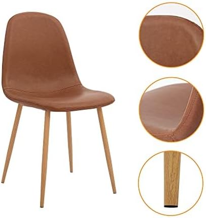 CangLong Washable PU Cushion Seat Back, Mid Century Metal Legs for Kitchen Dining Room Side Chair, 4 pcs pack, Brown 4