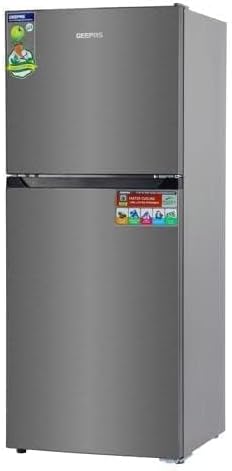 Geepas 180 L Double Door Total No-Frost Refrigerator- GRF2522SXN| Multi-Airflow with Faster and Deep Cooling| LED Interior Light and Unbreakable Glass Shelves,| 2 Years Warranty