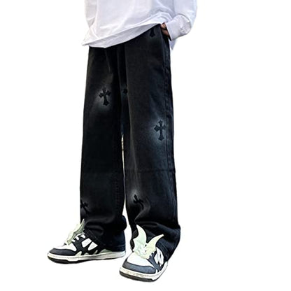 FantasyGears Y2k Jeans Men Grunge Hip Hop Baggy Pants Straight Leg Graphic Denim Joggers Loose Goth Trousers Streetwear