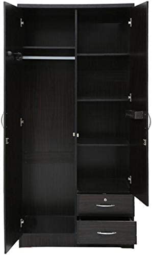 Furniture4Us 2 Door Wooden Wardrobe,Cabinet,Cupboard Of Engineered Wood with 2 Drawers Size (190x90x50 cm) Made in Thailand, F4US-622 (Dark Brown)