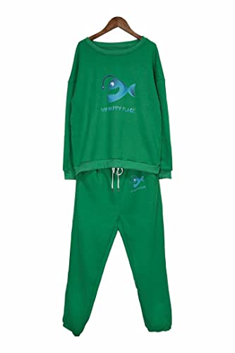 My Happy Place - Women Jogger Active Wear Sportswear | Sweatpant Suits for Ladies | Crew Neck Fleece Sweatshirt & Loose Pants | 2 Piece Jogging Outfit