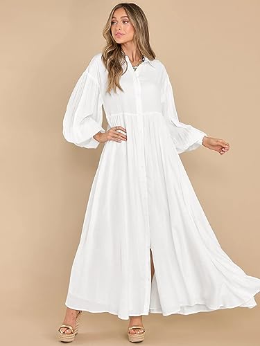 Women's Maxi Shirt Dress Button Down Long Sleeve Casual Flowy A-line Long Dress