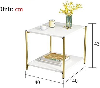 Coffee Tables for Living Room, Double-Layered Square End Side Tables Sofa Table, Modern Marble Nesting Table with Metal Frame Legs Set of 2 (White+square+Golden frame)