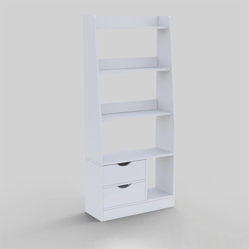 Danube Home Salvatore Bookcase I 2-Tier Book Shelf Cabinet with Drawers I Modern Design Adjustable Wooden Book Organiser Cupboard I Space Saving Display Storage Rack for Home, Office - White