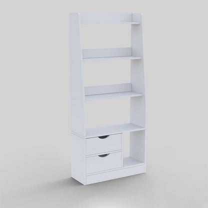 Danube Home Salvatore Bookcase I 2-Tier Book Shelf Cabinet with Drawers I Modern Design Adjustable Wooden Book Organiser Cupboard I Space Saving Display Storage Rack for Home, Office - White