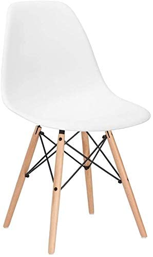 Mahmayi Dining Chairs Set of 1, Modern Mid Century Classic Style Molded Plastic Side Dining Chair with Natural Wood Leg, Heavy Duty for Dining Room (Set of 1)