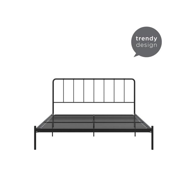 SKY-TOUCH Classic Metal Platform Bed Frame Mattress Foundation with Heavy Duty Metal Platform,Iron-Art Headboard/Footboard/Under Bed Storage/No Box Spring Needed/Black 1.5 * 1.9m