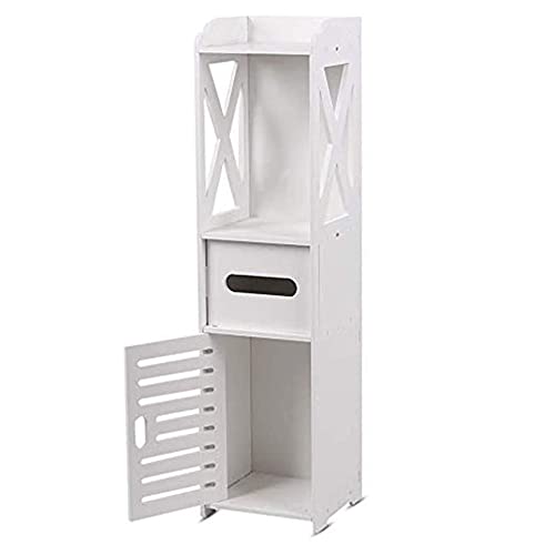 Small Bathroom Storage Corner Floor Cabinet with Doors and Shelves, Thin Toilet Vanity Cabinet, Narrow Bath Sink Organizer, Towel Storage Shelf for Paper Holder, White