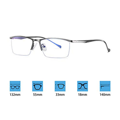 Blue Light Blocking Computer Gaming Glasses for Men Half-Rim Metal Eyewear Frame + Case, Anti-Glare Anti-Eyestrain Anti-Fatigue