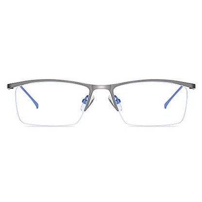 Blue Light Blocking Computer Gaming Glasses for Men Half-Rim Metal Eyewear Frame + Case, Anti-Glare Anti-Eyestrain Anti-Fatigue