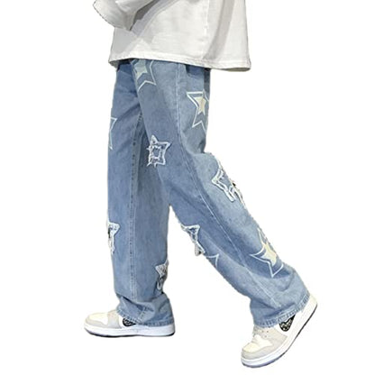 FantasyGears Y2k Jeans Men Grunge Hip Hop Baggy Pants Straight Leg Graphic Denim Joggers Loose Goth Trousers Streetwear