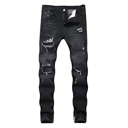 ASEELO Sweat Pants For Man, Jean baggy wide leg denim Jeans for men Man casual pants Mens jeans ripped hole Male trousers mens