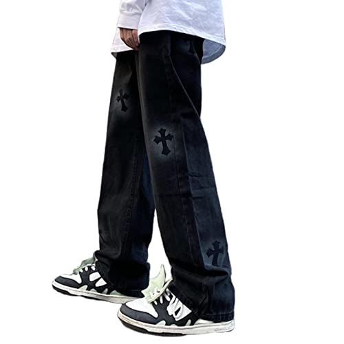 FantasyGears Y2k Jeans Men Grunge Hip Hop Baggy Pants Straight Leg Graphic Denim Joggers Loose Goth Trousers Streetwear