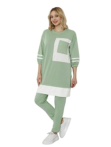 Wesha Turkish Cotton Tunic Long Top and Pants Ladies Homewear Gymwear Sportswear Set Modest Tracksuit Set for Women