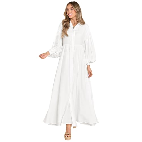 Women's Maxi Shirt Dress Button Down Long Sleeve Casual Flowy A-line Long Dress