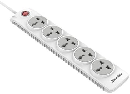 Huntkey Power Extension, Smart Surge Protector Power Strip with 5 Outlets and Safety Switch with 3m Extension Cord, Child Protection Charging Station for all AC Socket, White - SZN 501