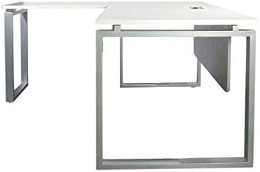 Mahmayi Carre Modern Workstation- Office Furniture with Steel Square Metal Legs, Silver Modesty Panel, Wood 3 Drawer Mobile Storage Unit, Tempered Glass Top for Office Executives, Home (140CM, White)