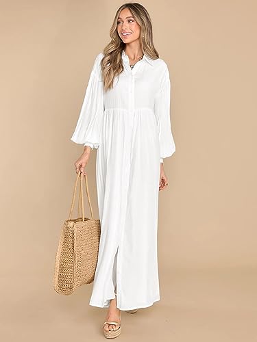 Women's Maxi Shirt Dress Button Down Long Sleeve Casual Flowy A-line Long Dress