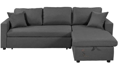 furniture Sofa Cum Bed With Cushions L-Shaped Storage Space (Brown)