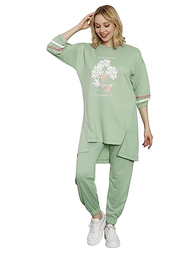 Wesha Turkish Cotton Tunic Long Top and Pants Ladies Homewear Gymwear Sportswear Set Modest Tracksuit Set for Women