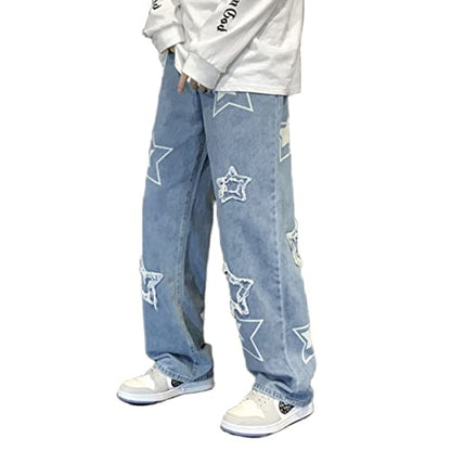 FantasyGears Y2k Jeans Men Grunge Hip Hop Baggy Pants Straight Leg Graphic Denim Joggers Loose Goth Trousers Streetwear