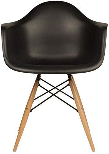 Mahmayi Dining Style Side Chair with Natural Wood Legs Eiffel Room Lounge Legged Base Molded Plastic Seat Shell Top Chairs Black, woodenleg Blk