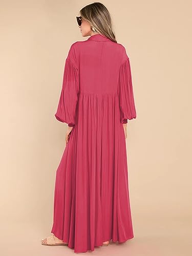 Women's Maxi Shirt Dress Button Down Long Sleeve Casual Flowy A-line Long Dress