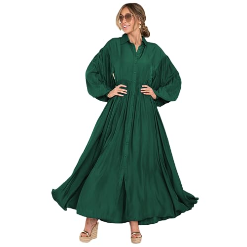 Women's Maxi Shirt Dress Button Down Long Sleeve Casual Flowy A-line Long Dress