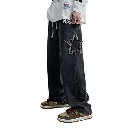 FantasyGears Y2k Jeans Men Grunge Hip Hop Baggy Pants Straight Leg Graphic Denim Joggers Loose Goth Trousers Streetwear