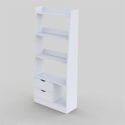 Danube Home Salvatore Bookcase I 2-Tier Book Shelf Cabinet with Drawers I Modern Design Adjustable Wooden Book Organiser Cupboard I Space Saving Display Storage Rack for Home, Office - White