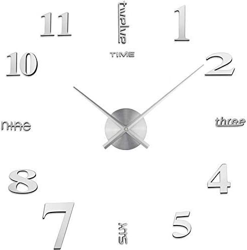 Large DIY Wall Clock, Modern 3D Wall Clock, With Mirror Sticker, Used For Home Office Decoration Gifts (Silver)