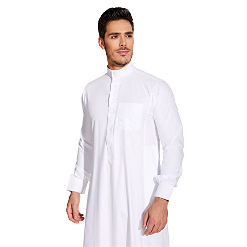 Sabolia Saudi Arabic Thobe Men’s Arab Robe Men’s Muslim Clothes Ramadan Middle East Ethnic Clothes Cuff Sleeve Size 62