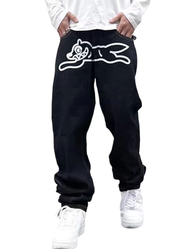 FantasyGears Y2k Jeans Men Grunge Hip Hop Baggy Pants Straight Leg Graphic Denim Joggers Loose Goth Trousers Streetwear