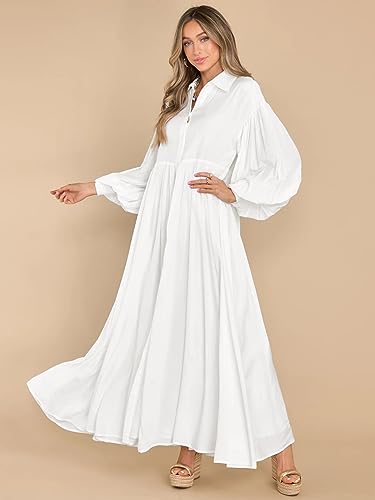 Women's Maxi Shirt Dress Button Down Long Sleeve Casual Flowy A-line Long Dress