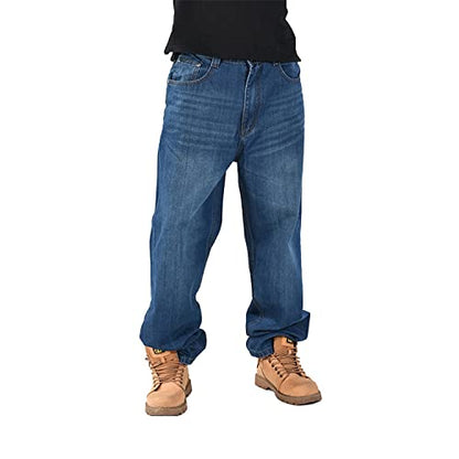 EnllerviiD Men's Relaxed Fit Classic Jeans - Loose Fashion Baggy Comfort Plain Hip Hop Denim Pants