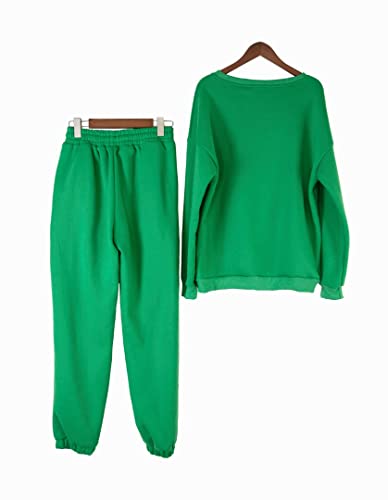 My Happy Place - Women Jogger Active Wear Sportswear | Sweatpant Suits for Ladies | Crew Neck Fleece Sweatshirt & Loose Pants | 2 Piece Jogging Outfit