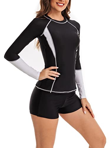 CCAKXCJJ Womens Two Piece Rash Guard Long Sleeve Swimsuit UV UPF 50+ Zipper Athletic Swimwear Sports Surfing Bathing Suit