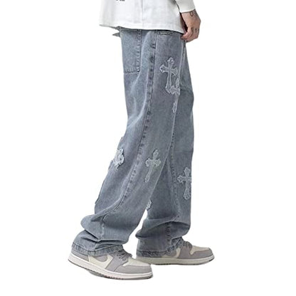 FantasyGears Y2k Jeans Men Grunge Hip Hop Baggy Pants Straight Leg Graphic Denim Joggers Loose Goth Trousers Streetwear