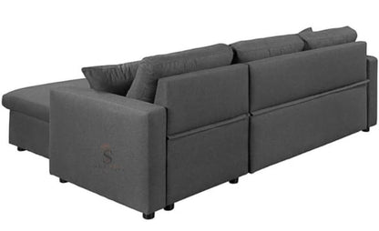 furniture Sofa Cum Bed With Cushions L-Shaped Storage Space (Brown)