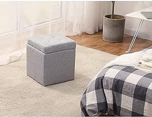 LINGWEI Ottoman Stoage Stool Storage Box Storage Ottoman Bench Shoe Change Stool Great Toy Storage Box with Lid Storage Ottoman Cube Footrest Step Stool Padded Seat For Home Living room (Blue)