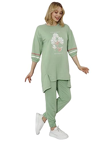 Wesha Turkish Cotton Tunic Long Top and Pants Ladies Homewear Gymwear Sportswear Set Modest Tracksuit Set for Women