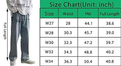 Rexcyril Men's Loose Fit Straight Leg Denim Jeans Baggy Wide Leg Plain Pants Trousers