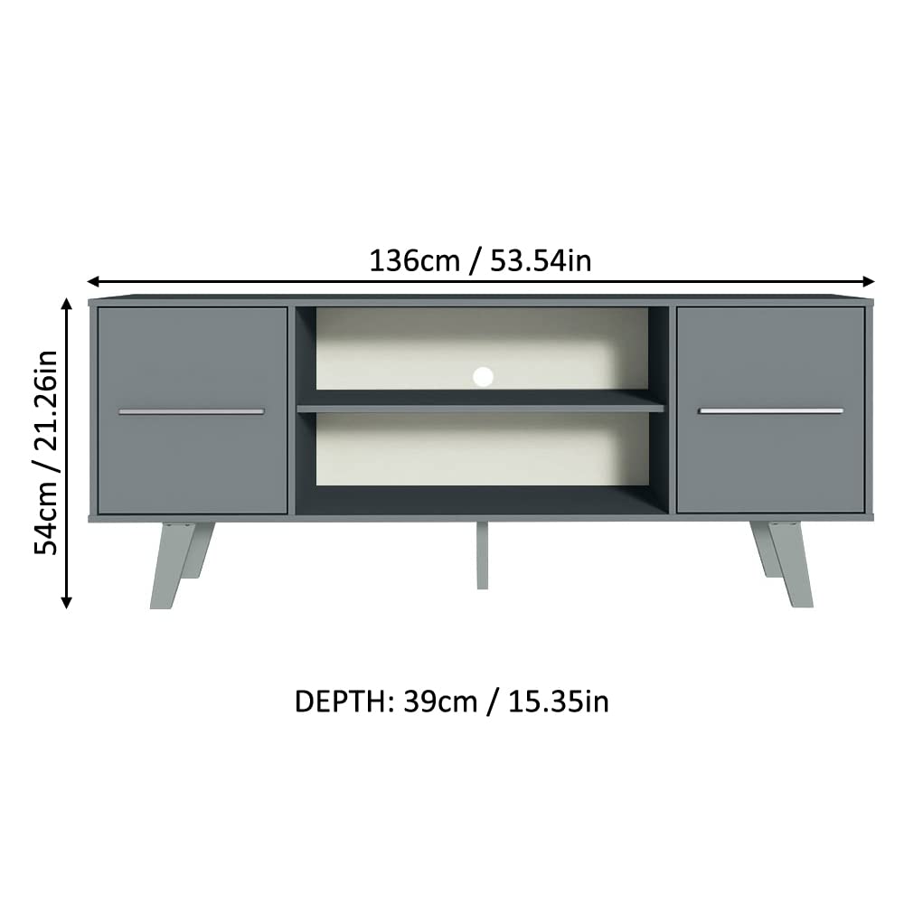 MADESA TV Stand with Storage Space and Cable Management, for TVs up to 55 Inches, Wood, 136 W x 54 H x 39 D Centimeters - Grey