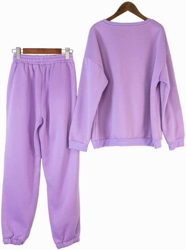 My Happy Place - Women Jogger Active Wear Sportswear | Sweatpant Suits for Ladies | Crew Neck Fleece Sweatshirt & Loose Pants | 2 Piece Jogging Outfit