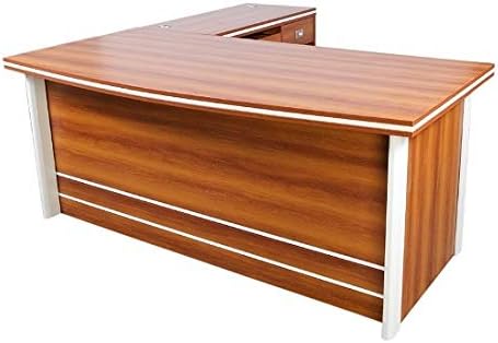 Mahmayi Zelda M225-16 Modern Executive Desk with Check Writing Ledge, Underneath Storage Cubby, Locking Drawer, and Storage Cabinet - Office Furniture for Productivity - Walnut/White (160cm)