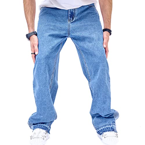 WEIBUMAOYI Men's Loose Fit Pants Relaxed-Fit Men Jeans Washed Oversize Straight Leg Carpenter Jean