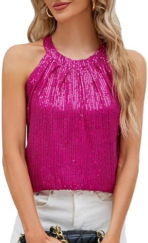 KEOYA Womens Sequin Halter Tops Sparkly Disco Outfit Concert Outfit Evening Party Club Tank Shirt Vest Tank Tops Tee